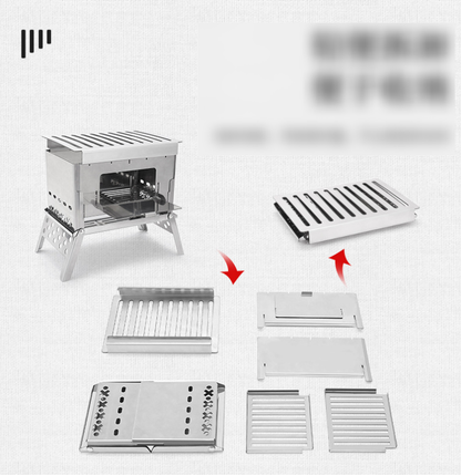 Portable Stainless Steel Camping Grill Fire Pit Card Wood Stove