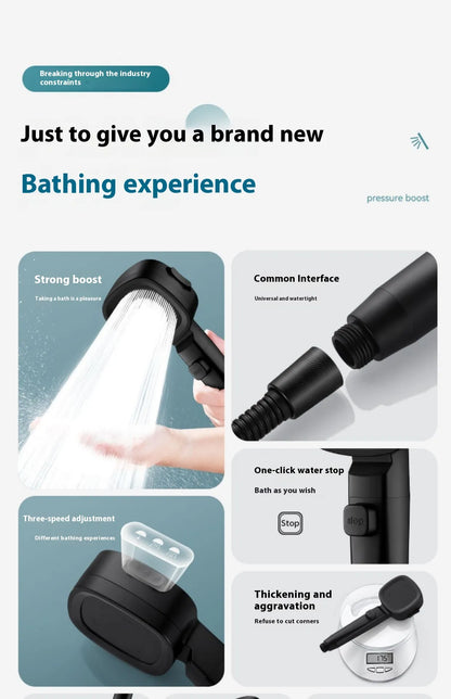 Three-Speed Filtered Supercharged Square Handheld Shower Head