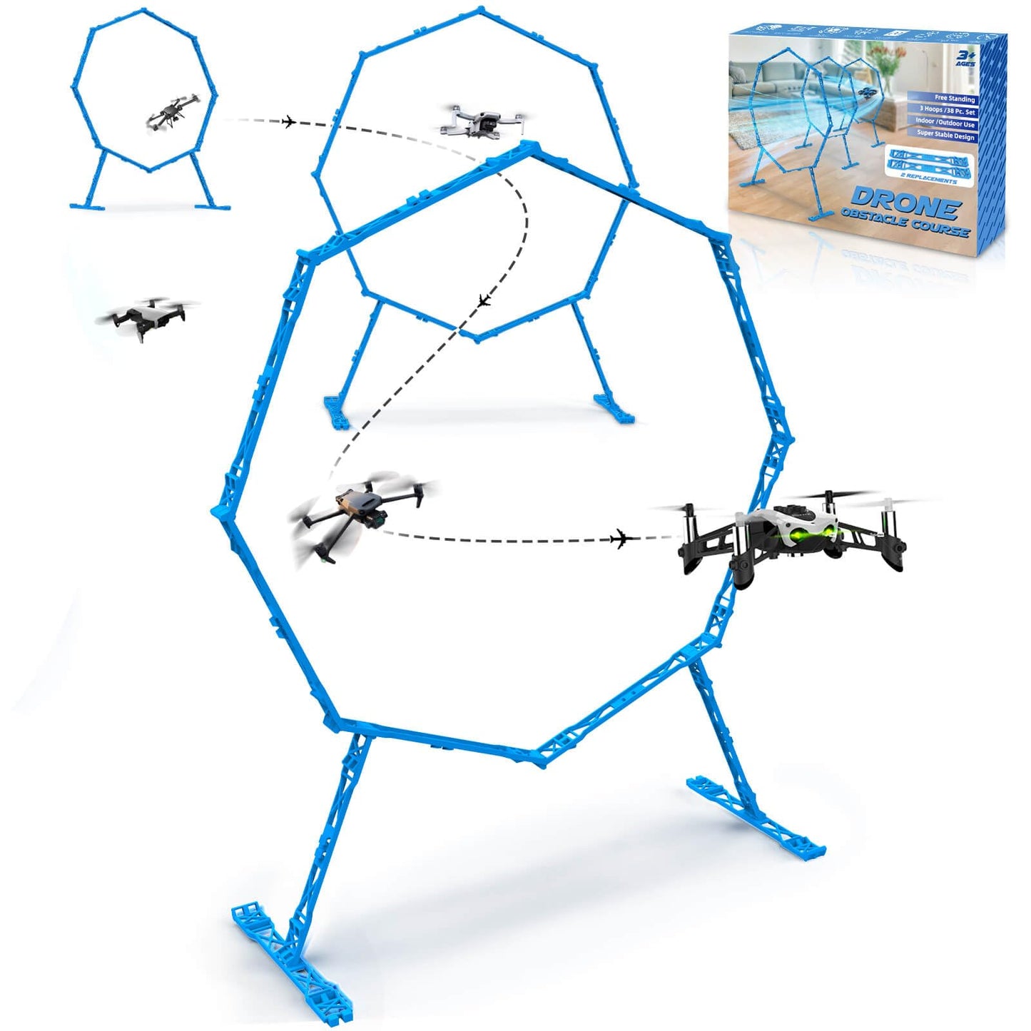 Beria Drone Obstacle Course Includes 3 Pack Easy to Build Obstacle Hoop FPV Racing Drone Loop Gate Suitable Competition RC FPV Racing of Drones or Model Aircraft Games for Age 6-12 Kids or Adults