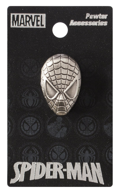 Marvel Spiderman Head Pewter Lapel Pin Silver 1"