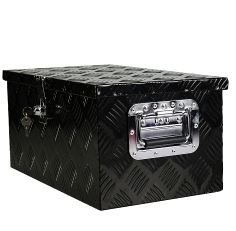 20 Inch Black Aluminum Tool Long Box 5 Bar Tread Flat Box For Truck Car Outdoor Trailer Pickup Underbody RV ATV Storage Tools Organizer With Lock Side Handle And Keys