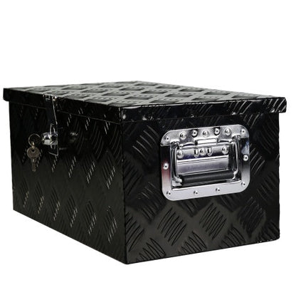 20 Inch Black Aluminum Tool Long Box 5 Bar Tread Flat Box For Truck Car Outdoor Trailer Pickup Underbody RV ATV Storage Tools Organizer With Lock Side Handle And Keys