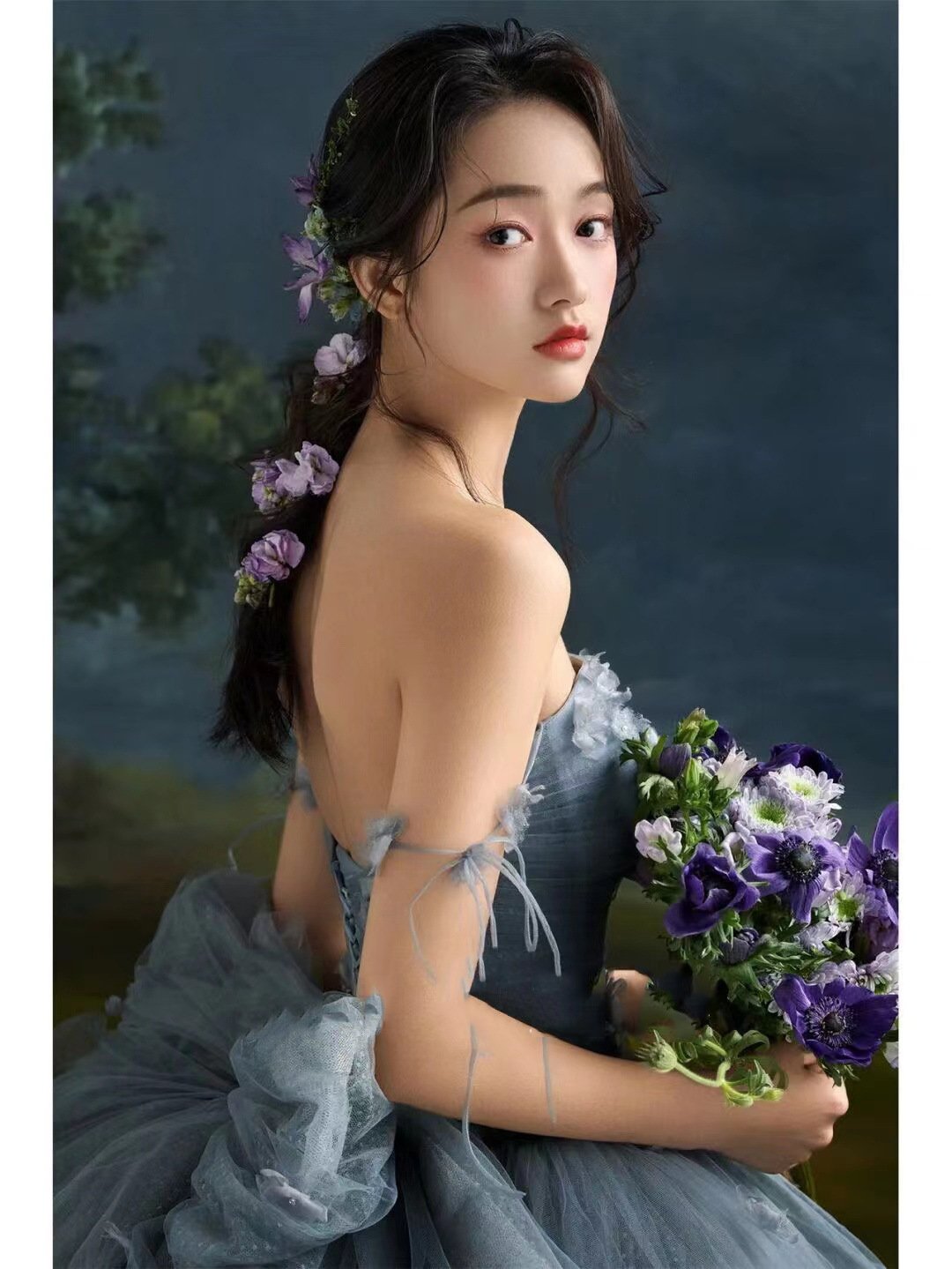 Couple Photo Tube Top Dress wedding party photo shooting event blue