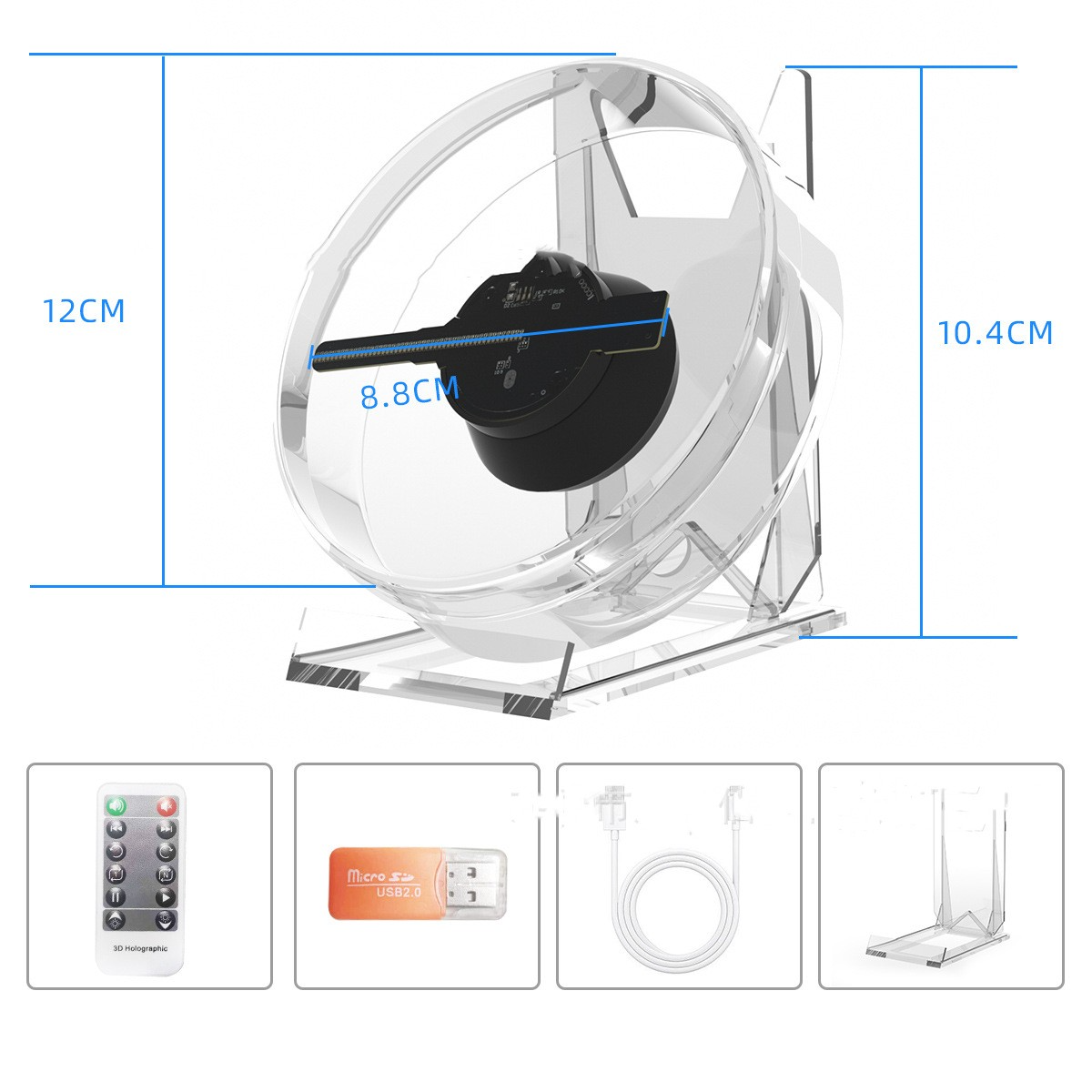 Holographic 3d Advertising Fan Display 8.8cm support audio playback