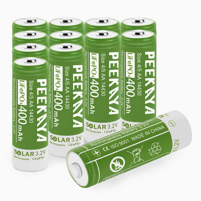 (12-Pack) 14430 Rechargeable Battery LifePo4 3.2V 400mAh for Ourdoor Gardan Solar Light Eco-Friendly and Safe