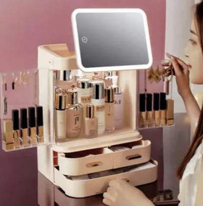 Desktop Cosmetic Storage Box built-in LED mirror