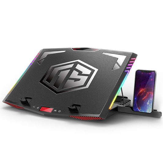MeFee RGB Laptop Cooling Pad for 15.6 - 21 Inch Professional Gaming Laptop Cooler with 6 Quiet Fans and Button Control Pure Metal Panel Portable Cooler