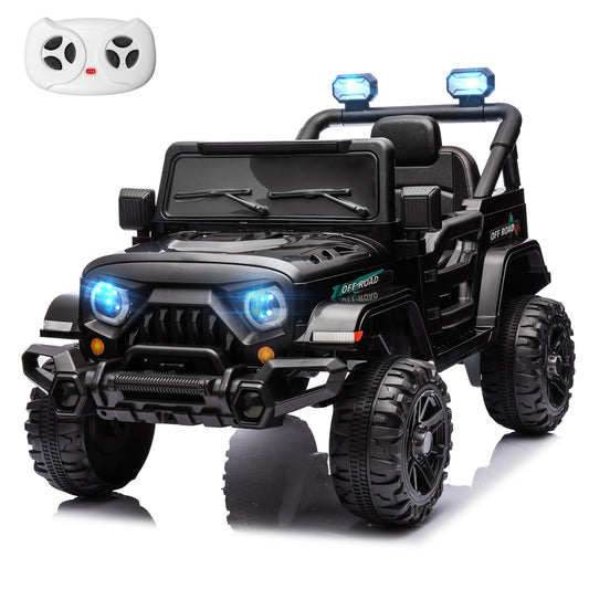 MINIATURE MOTORS 12V Kids Electric Ride on Truck Car Remote Control Twin 35W Motors 3.5MPH Max Speed Bluetooth USB Music Player 4 Wheels Suspension LED Lights Safety Belt Gift for Boy & Girl-Black