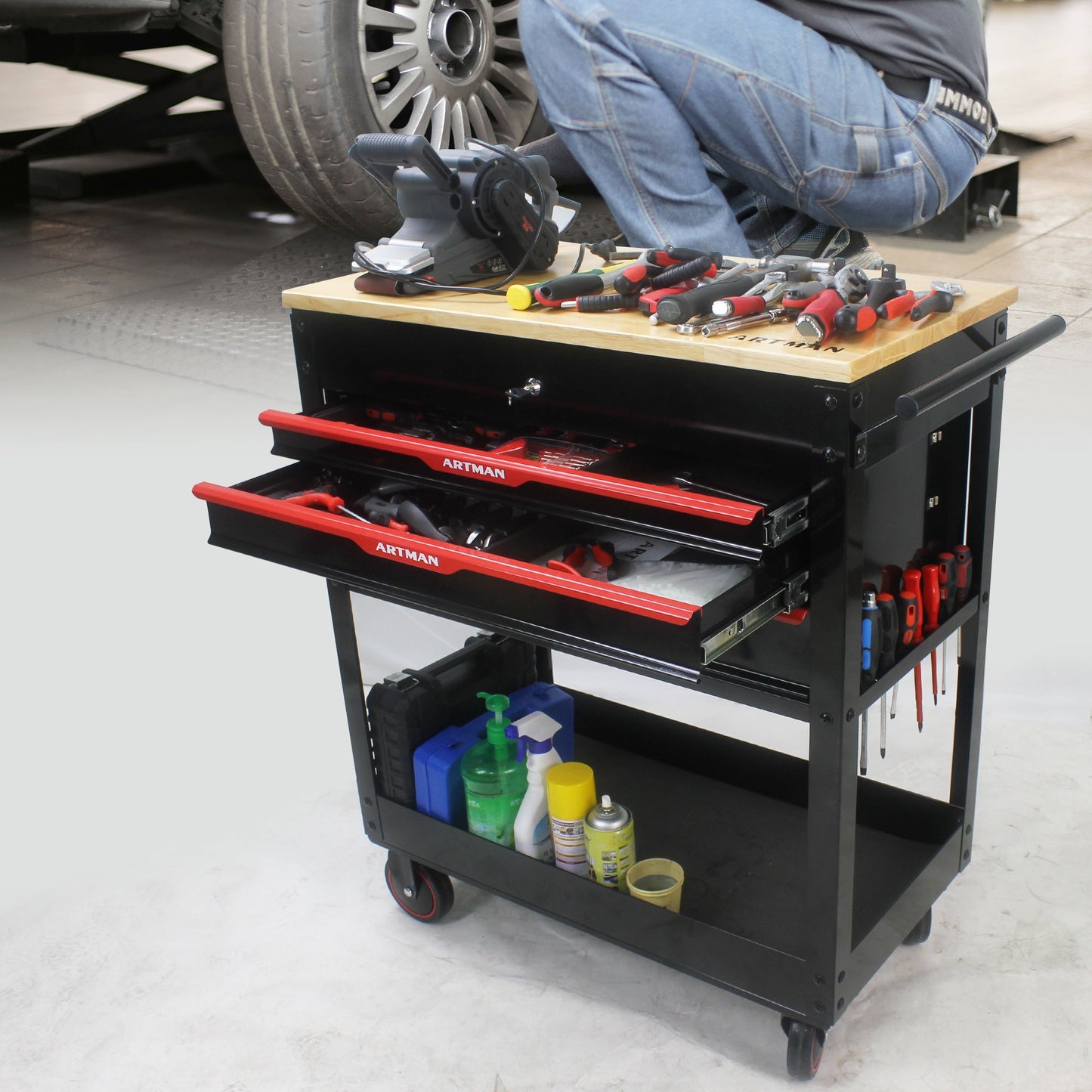Steel Multi functions tool Cart 3 drawers garage hardware
