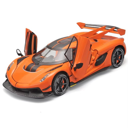 1/24 Jesko Metal Die Cast Toy Cars Collectibles Jesko Model Car Pull Back Jesko Toy Car with Light and SoundCars Gifts for Age 3+ Year Old Boys（Orange）