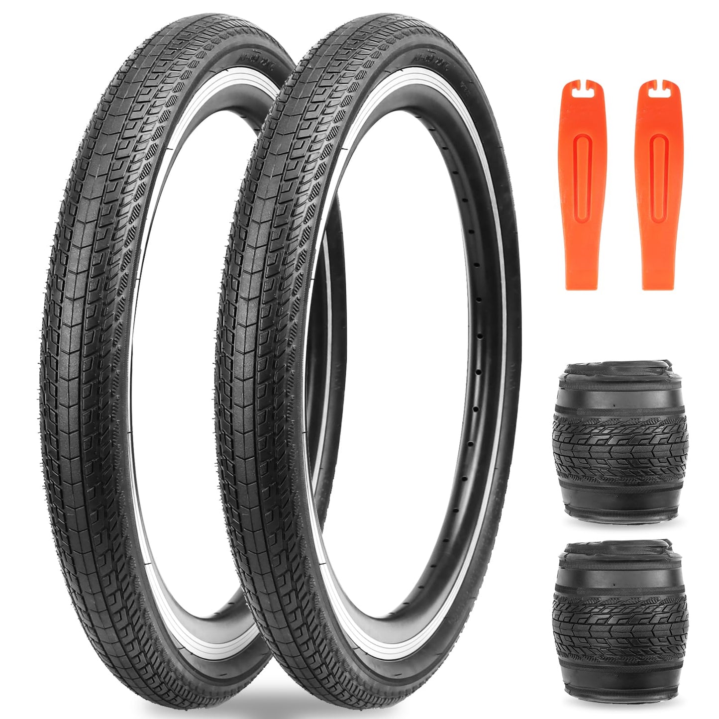 MEGHNA Bike Tire 24 x 1.75 inch Mountain Bike Tire with Bike Tire Lever (47-507) Foldable Tire Replacement for Mountain Bike BMX Freestyle Kids Bike Cruiser Bike Folding Bike 2 Pack
