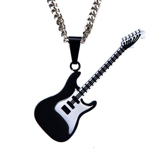 Men's Guitar Pendant Necklace - 53MM Stainless Steel