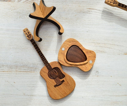 Personalized Wooden Guitar Pick Box with Picks Gift