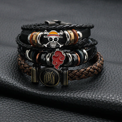 Anime Merch Accessories: Naruto, One Piece & Attack on Titan Leather Bracelet