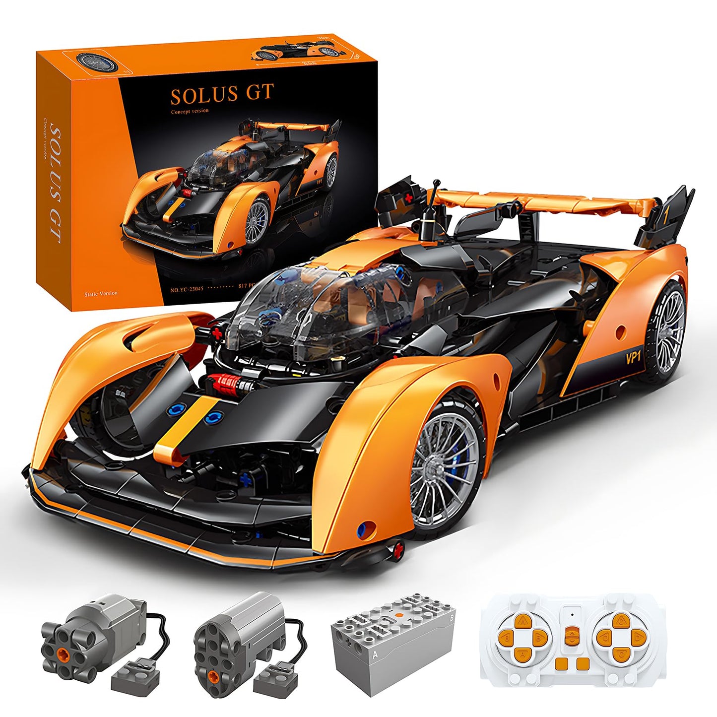 Rc bricks Building Car 1:14 Solus GT Construction Toy Compatible with Technic Collectible Gifts for 10-16 Year Olds and Adults (817pcs)