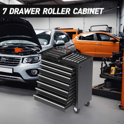 Steel Rolling Tool cart With 7-Drawer Tool Box With Wheels Multifunctional Tool Cart Mechanic Tool Storage Cabinet For Garage, Warehouse, Workshop, Repair Shop