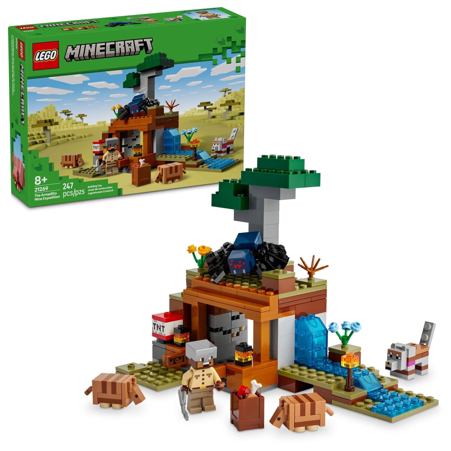 LEGO Minecraft Armadillo Mine Expedition set features a colorful build with characters and accessories for imaginative play.