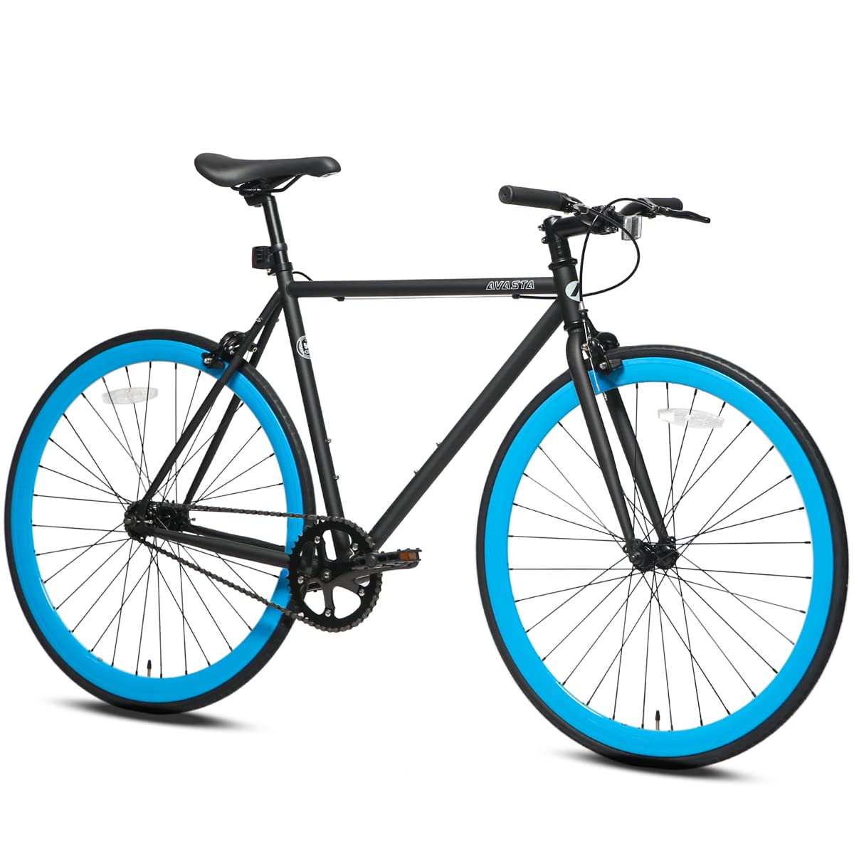 AVASTA Single-Speed Fixed Gear Urban Commuter Bike for Women and Men Lightweight Unisex Fixie Bike Flat Handlebar Flip Flop Hub City Road Bicycle 50 Black & Blue