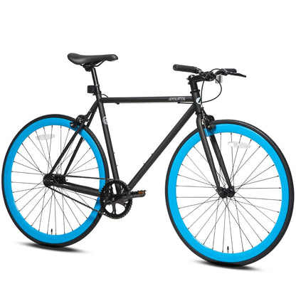 AVASTA Single-Speed Fixed Gear Urban Commuter Bike for Women and Men Lightweight Unisex Fixie Bike Flat Handlebar Flip Flop Hub City Road Bicycle 50 Black & Blue