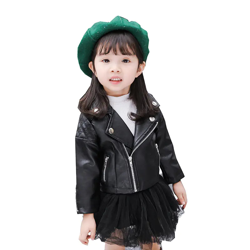 Children's girl Autumn Motorcycle PU Jacket for Toddlers