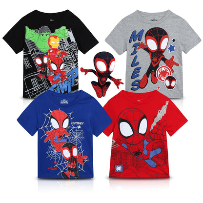 Marvel Avengers Boys Spider-Man T-Shirt - 4 Pack Spider-Verse Spidey Graphic Tee - Spider-Man T-Shirt for Boys (2T-16) Size 3T Spidey