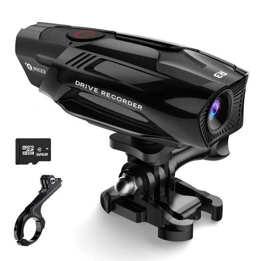 TNICER Motorcycle Helmet Camera R3 Bike Video Camera1080P Sports Action Camera 120° Wide Angle Camcorder IP67 Waterproof Dash Cam with 3 Types of Installation and 32G Card