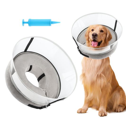 Inflatable Dog Cone Collar with 1 Inflator 2-in-1 Inflatable Dog Cone with Detachable Anti-Licking Shield Soft Inflatable Dog Collars for After Surgery(Size:L)