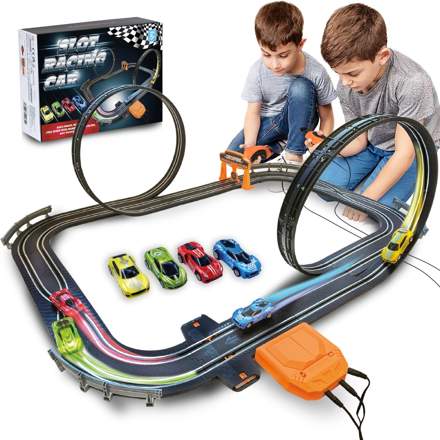 Atlasonix Slot Car Race Tracks Sets - Slot Cars Race Tracks & Accessories Electric Race Car Track Dual Electric Race Track for Girls & Boys Age 5 Years+