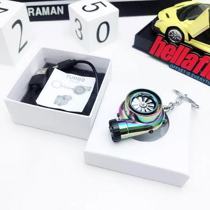 Car Turbo Charger Key Chain USB Charging Accessories USB LED LIGHT