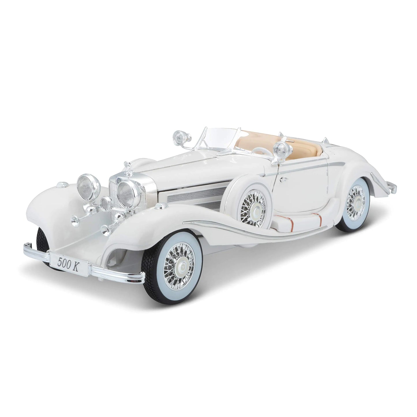 Maisto Plastic 1:18 Scale 1936 M-B 500 K Type Specialroadster Diecast Vehicle  White