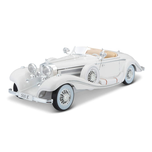 Maisto Plastic 1:18 Scale 1936 M-B 500 K Type Specialroadster Diecast Vehicle  White
