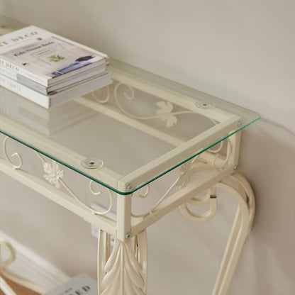 Vintage 2nd Tier Modern Tempered Glass Console Table, Entrance Table, Sofa Table With Storage Shelves