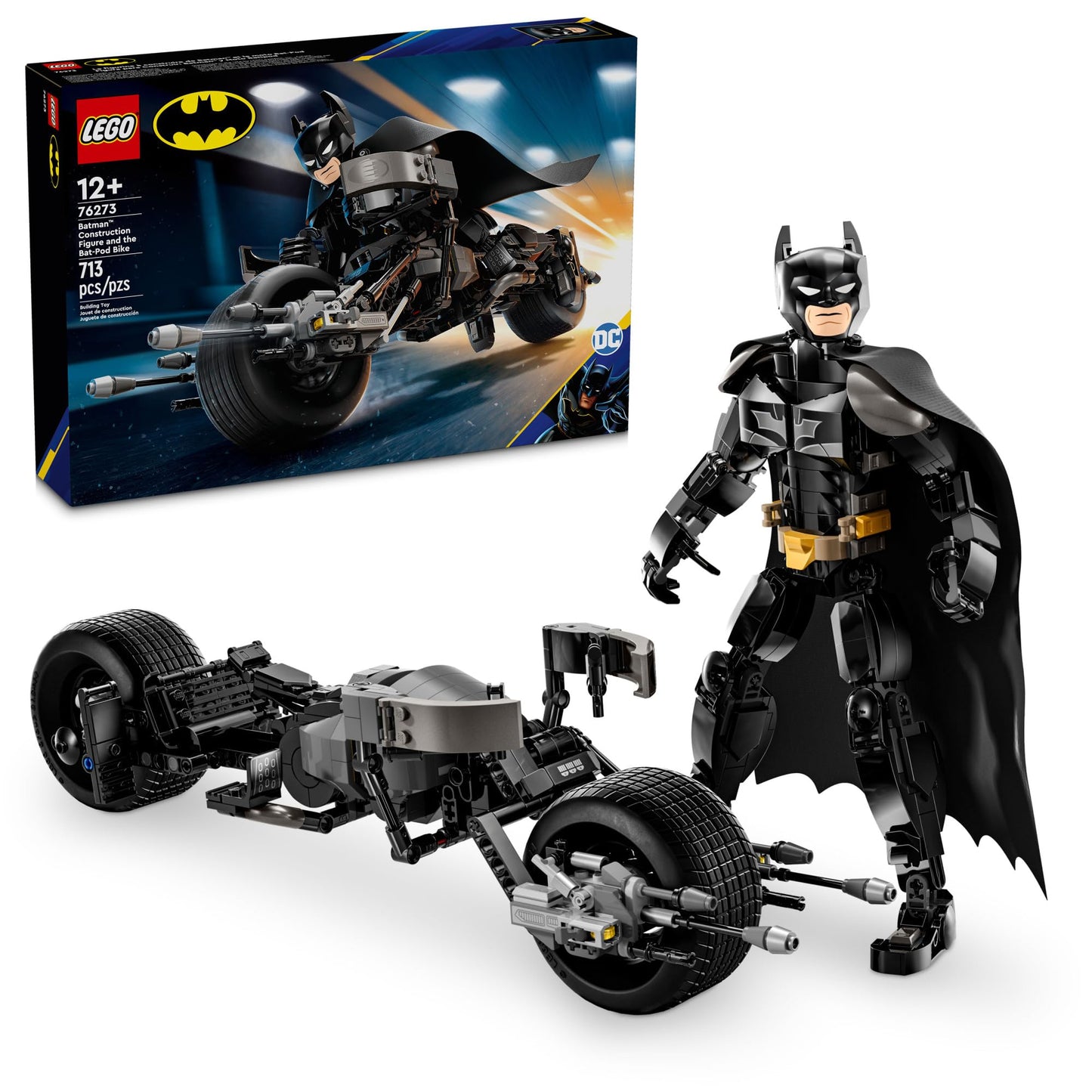 LEGO DC Batman: Batman Construction Figure & The Bat-Pod Bike The Dark Knight Action Figure and Batman Motorcycle Super Hero Toys Kids’ Adventure Playset Gift for Boys and Girls 76273