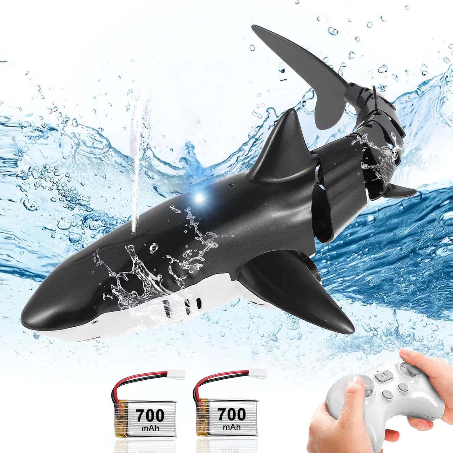 Remote Control Shark Toy High Simulation Shark RC Boat Light & Spray Water Gift for 6+ Year Old