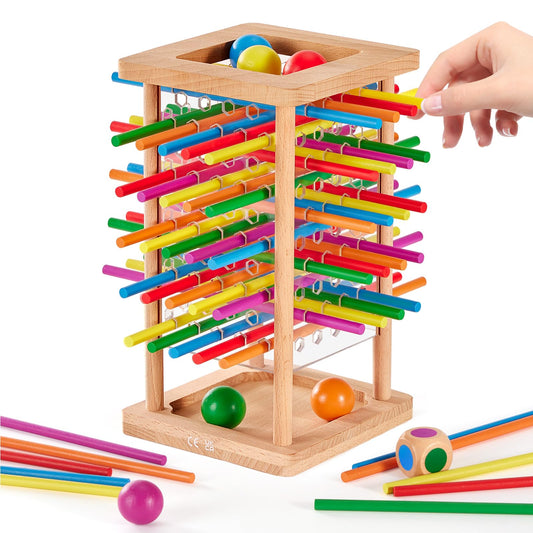 Montessori Kerplunk Game Wooden Board 48 Colorful Sticks Dice Game party gift