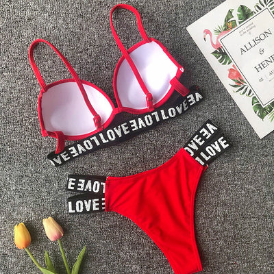 Women's Sexy Letter Print Bikini Swimsuit valentine couple date night gift