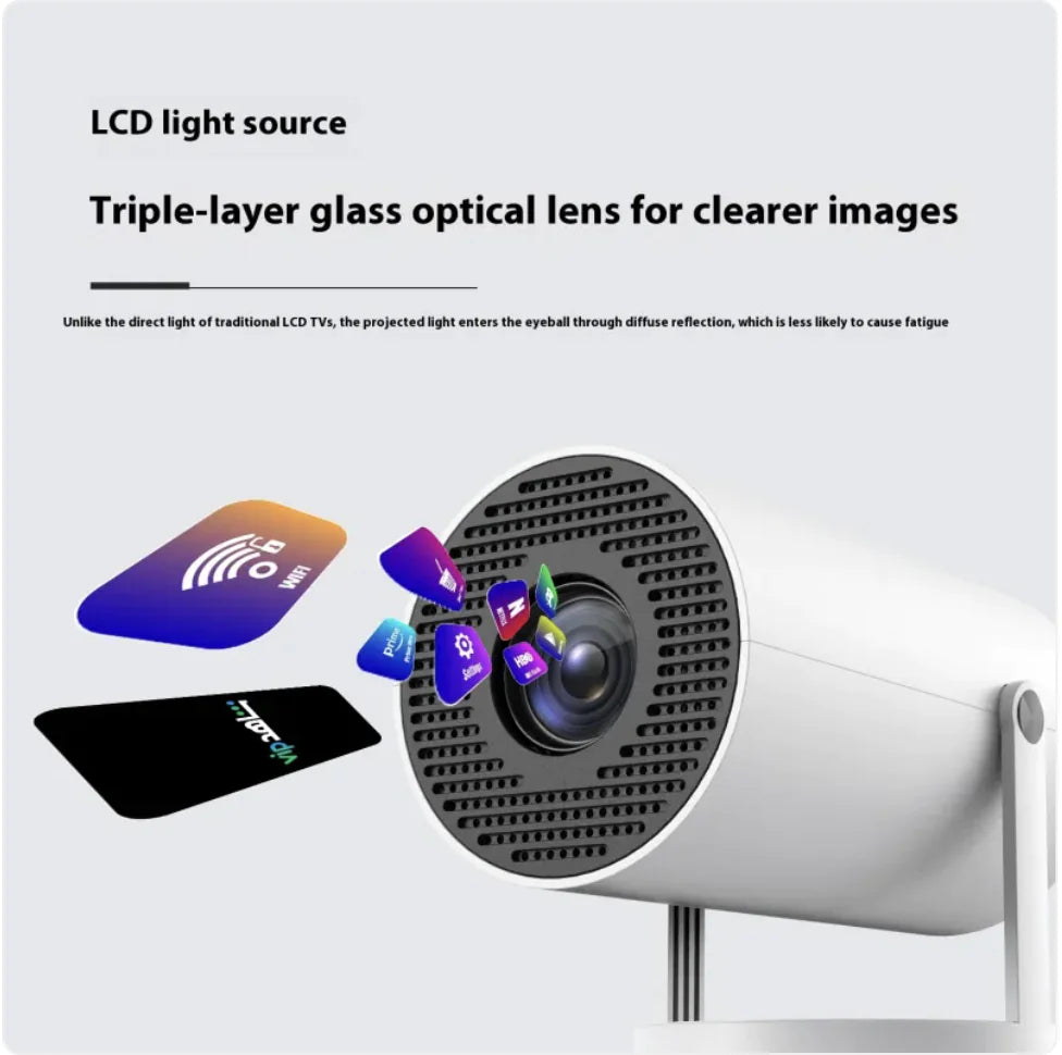 Compact Home Projector with 180° Angle & Auto-Focus HDMI 4K compatibility built in speakers Dual-Band WiFi Bluetooth 5.0