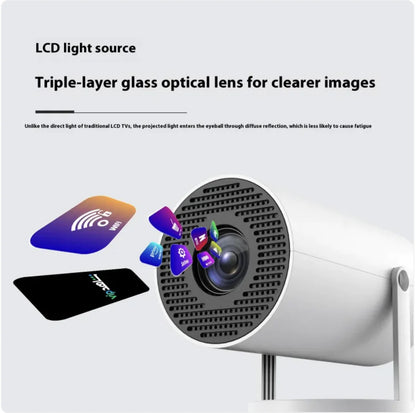 Compact Home Projector with 180° Angle & Auto-Focus HDMI 4K compatibility built in speakers Dual-Band WiFi Bluetooth 5.0