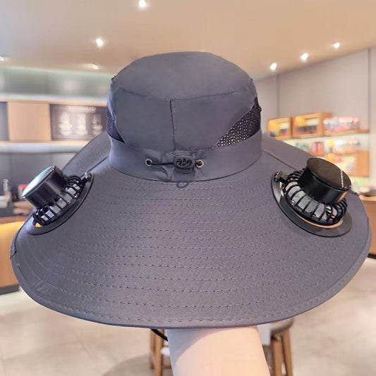 Solar Powered Fan Hat USB charging wide-brim UV protection