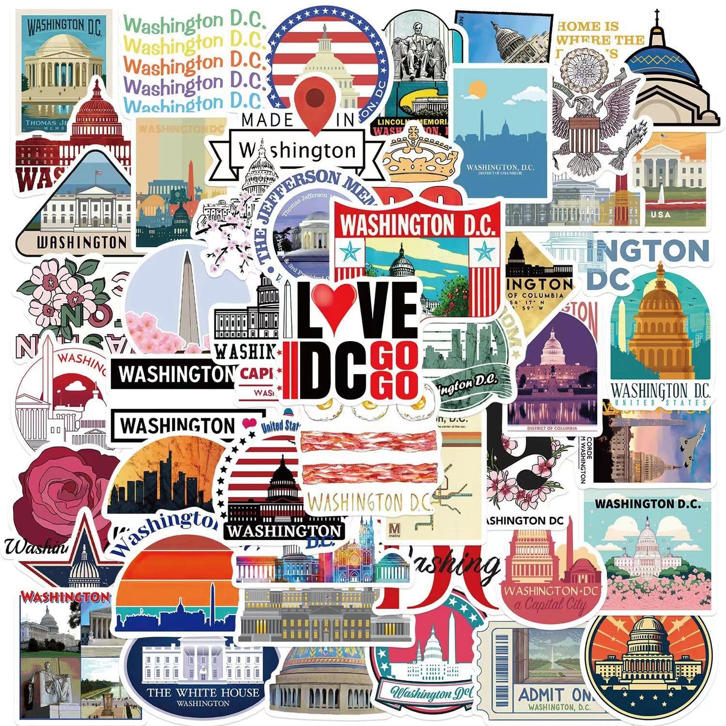 Washington DC Stickers 50 Pcs USA Capital City Sticker Vinyl Decal Sticker