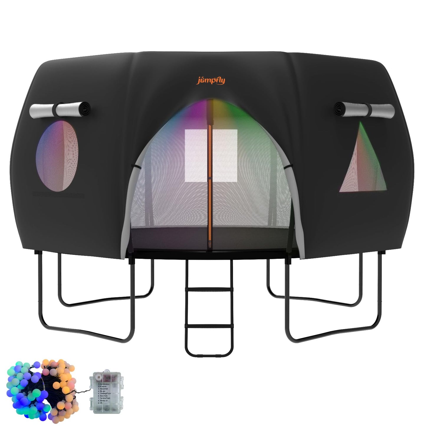 Trampoline Tent for 12 FT 8 Curved Pole Round Trampoline 12 FT Trampoline Tent with LED Light Outdoor Trampoline Tents Canopy Anti-UV Anti-Tear Sun Protection Black (Tent Only)