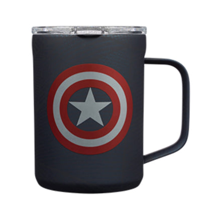 Corkcicle Captain America Marvel Coffee Mug Insulated Travel Coffee Cup with Lid Stainless Steel Spill Proof for Coffee Tea and Hot Cocoa 16 oz