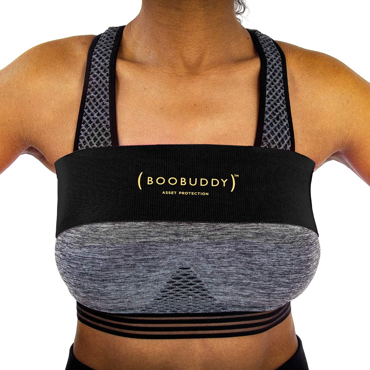 Booband Boobuddy Breast Support Band for Women - Sports Bra Alternative Workout & Running Accessory - Boob Stabilizer Compression Strap for Zero Bounce Prevent Injury Improve Posture Black Small