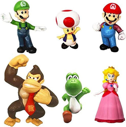 6 Packs Mario Toys Bros Super Mary Princess Turtle Mushroom Orangutan Action Figures （ 2 Inch ）