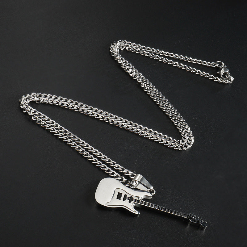 Men's Guitar Pendant Necklace - 53MM Stainless Steel