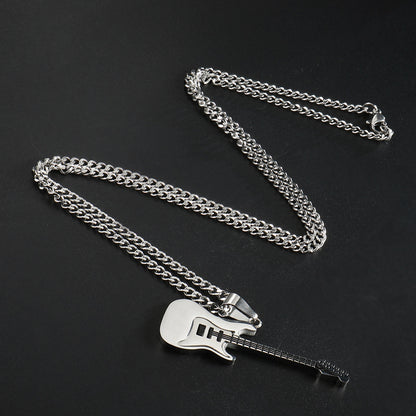 Men's Guitar Pendant Necklace - 53MM Stainless Steel