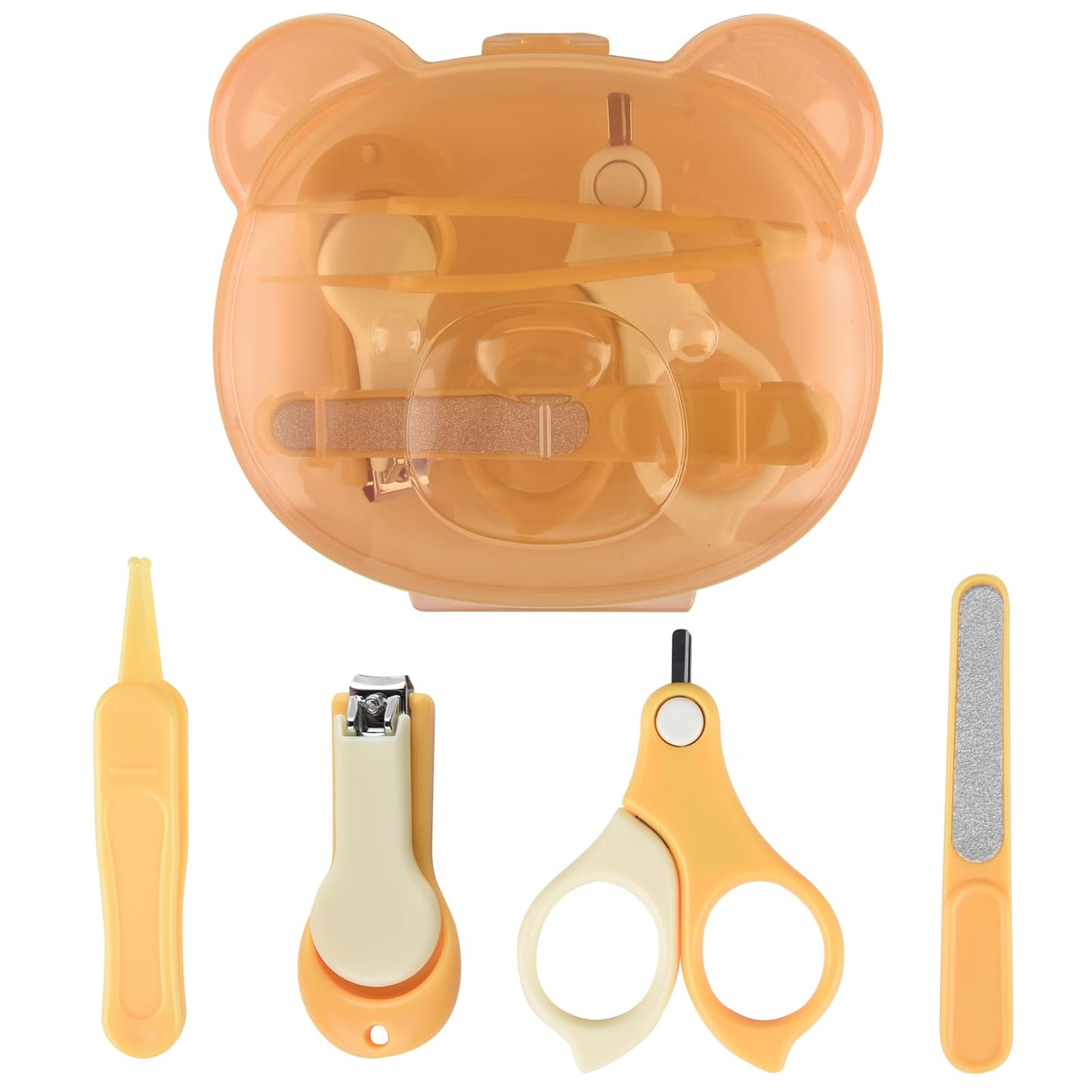 Baby Nail Kit Baby Manicure Kit and Pedicure Kit with Cute Bear Shape Case 4-in-1 Kit with Baby Nail Clipper Scissor Nail File & Tweezer for Newborn Infant Toddler Mothers Day Gifts(Yellow)