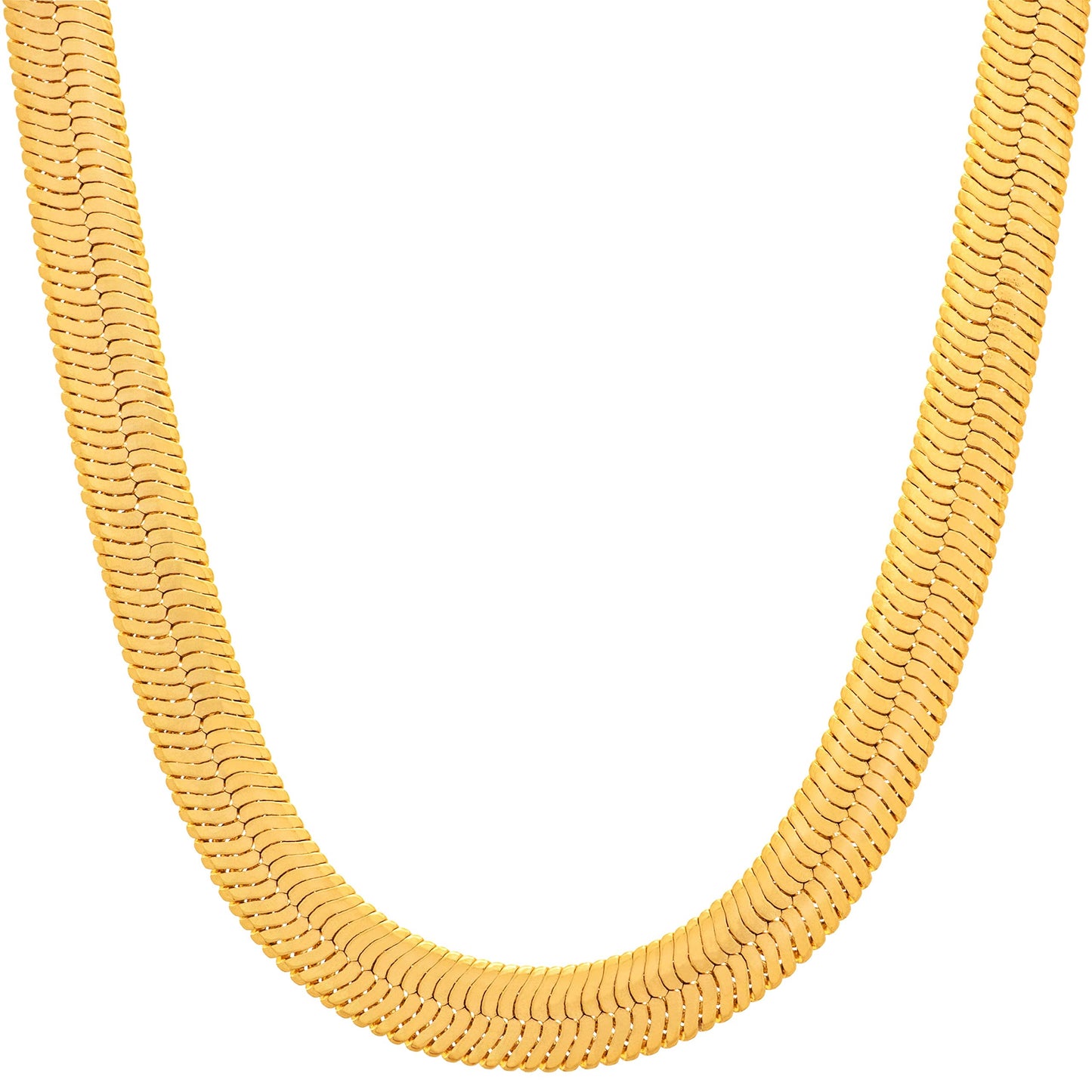 EWELRY 7mm Flexible Herringbone Chain Necklace 24k Real Gold Plated (24 inches Gold)