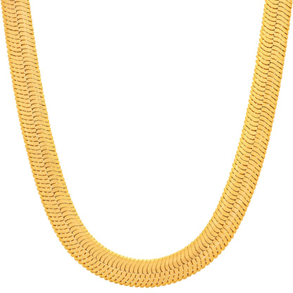 EWELRY 7mm Flexible Herringbone Chain Necklace 24k Real Gold Plated (24 inches Gold)