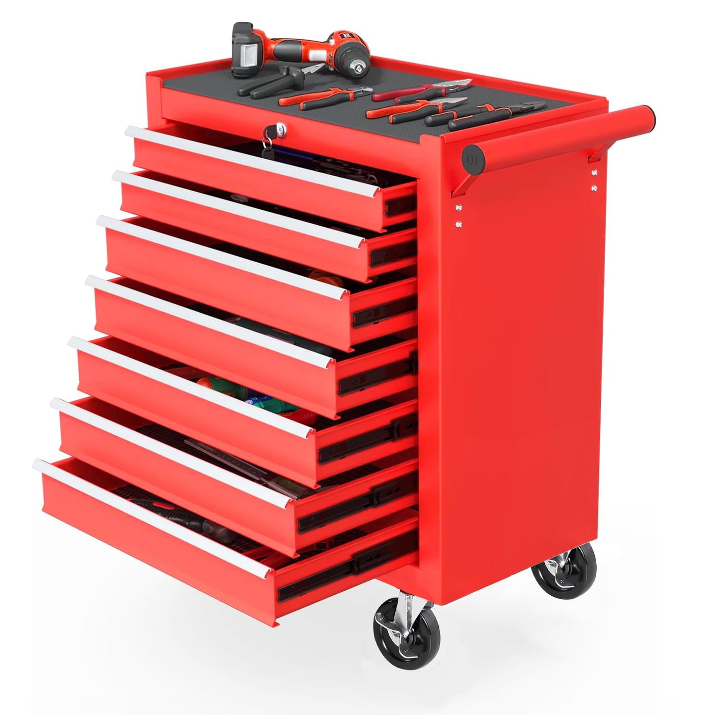 Steel Rolling Tool Cart With 7 Drawer Tool Box With Wheels Multifunctional Tool Cart Mechanic Tool Storage Cabinet For Garage, Warehouse, Workshop, Repair Shop